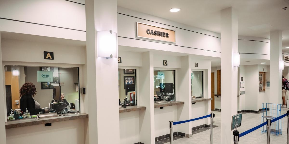 Line of windows for the cashier's office.